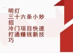 明灯三十六条小妙招第12招冷门项目快速打通赚钱新技巧-网创指引人