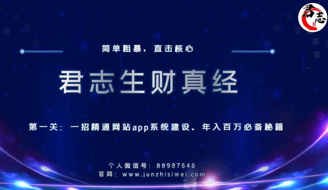 君志生财真经第一关:一招精通网站app系统建设,年入百万必备秘籍