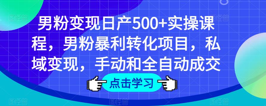 男粉变现日产500+实操课程,男粉暴利转化项目,私域变现,手动和全自动成交