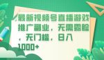最新视频号直播游戏推广副业,无需露脸,无门槛,日入1000+【揭秘】-网创指引人