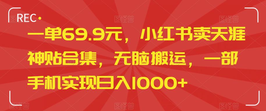 一单69.9元,小红书卖天涯神贴合集,无脑搬运,一部手机实现日入1000+
