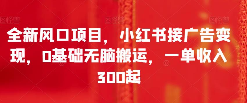 全新风口项目,小红书接广告变现,0基础无脑搬运,一单收入300起