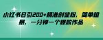 小红书日引200+精准创业粉，简单粗暴，一分钟一个爆款作品【揭秘】-网创指引人