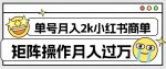 外面收费1980的小红书商单保姆级教程,单号月入2k,矩阵操作轻松月入过万-网创指引人