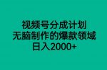 视频号分成计划,无脑制作的爆款领域,日入2000+-网创指引人