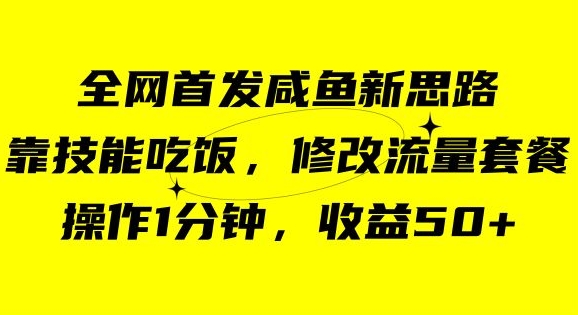 咸鱼冷门新玩法,靠“技能吃饭”,修改流量套餐,操作1分钟,收益50【揭秘】