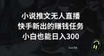 小说推文无人直播,快手新出的赚钱任务,小白也能日入300+【揭秘】-网创指引人