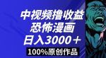 恐怖漫画中视频暴力撸收益,日入3000+,100%原创玩法,小白轻松上手多种变现方式【揭秘】-网创指引人