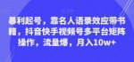 暴利起号，靠名人语录效应带书籍，抖音快手视频号多平台矩阵操作，流量爆，月入10w+-网创指引人