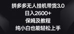 拼多多无人挂机带货3.0高收益玩法,日入2600+,保姆及教程,纯小白也能轻松上手-网创指引人