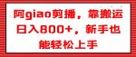 阿giao剪播，靠搬运日入800+，新手也能轻松上手【揭秘】-网创指引人