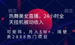 热舞美女直播,24小时全天挂机被动收入,可矩阵,月入5W+,隔壁卖2888热门项目【揭秘】-网创指引人