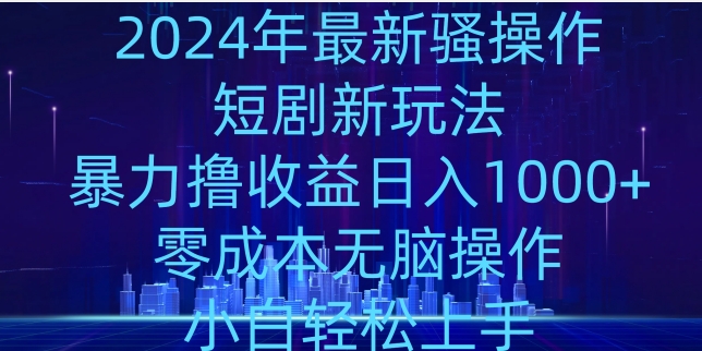2024年骚操作短剧新玩法,暴力撸收益日入1000+,零成本无脑操作,小白轻松上手