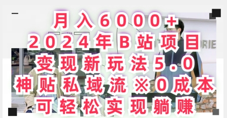 月入6000+,2024年B站项目变现新玩法5.0.神贴私域流0成本,可轻松实现躺赚