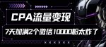 CPA流量变现7天加满两个微信10000粉-网创指引人